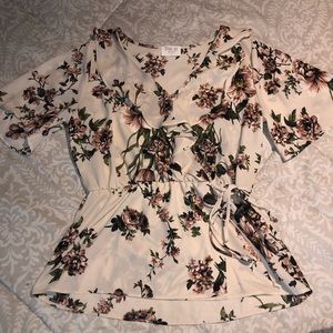 Pink, floral, blouse.